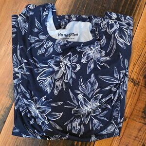 Hang Ten Long Sleeve UPF Sun Tee / Blue & White Floral / Medium
